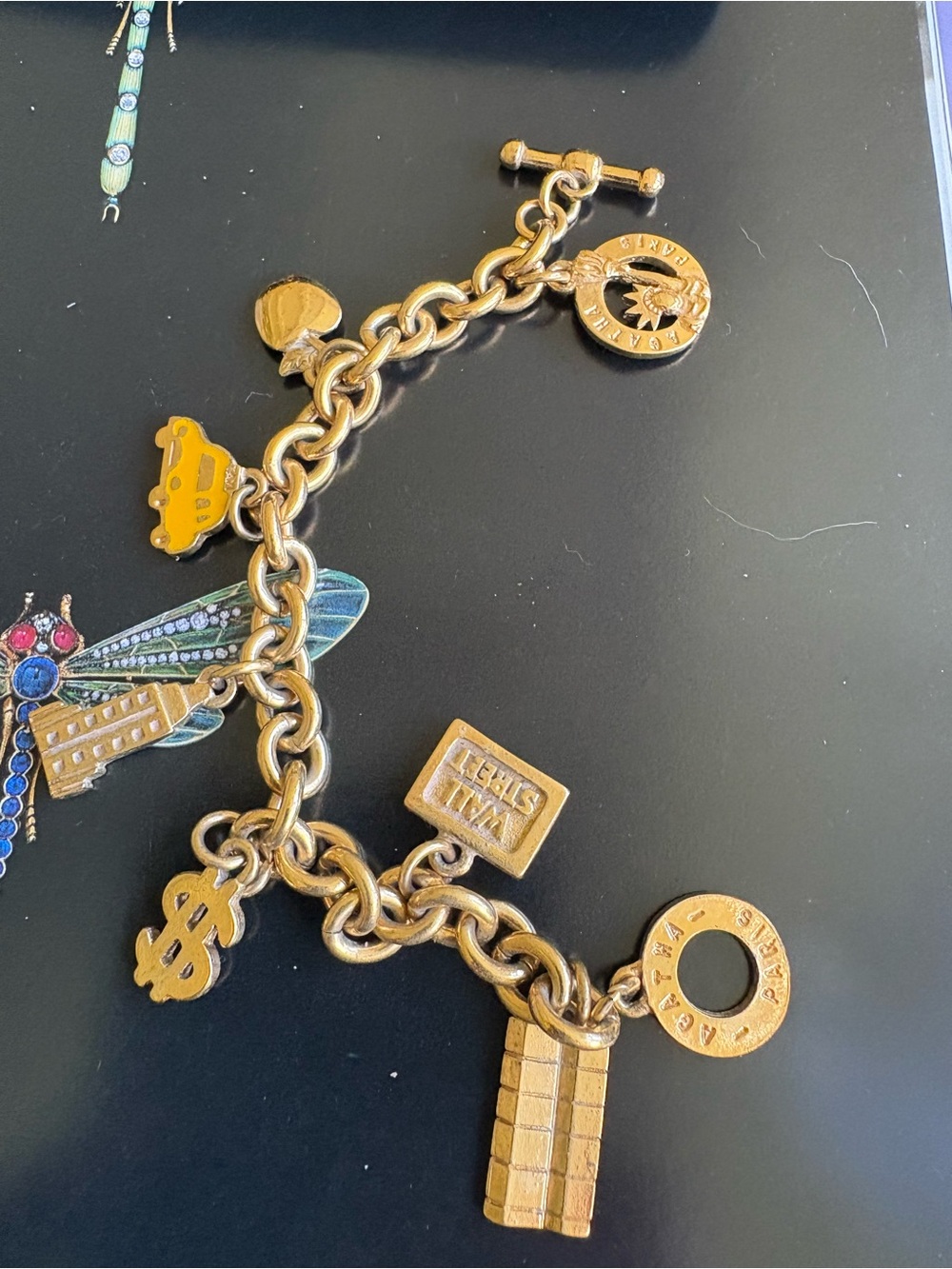 Agatha Paris Gold Charm Bracelet NYC Nostalgia Charms 7 1/2”